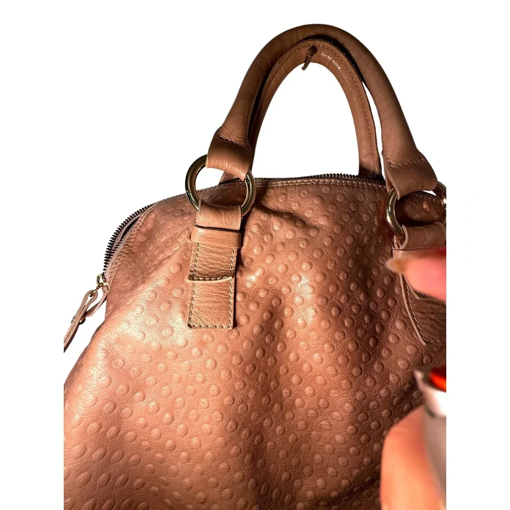 Laura Di Maggio Pebbled Leather Satchel‎ Purse Tan Gold Hardware Made in Italy